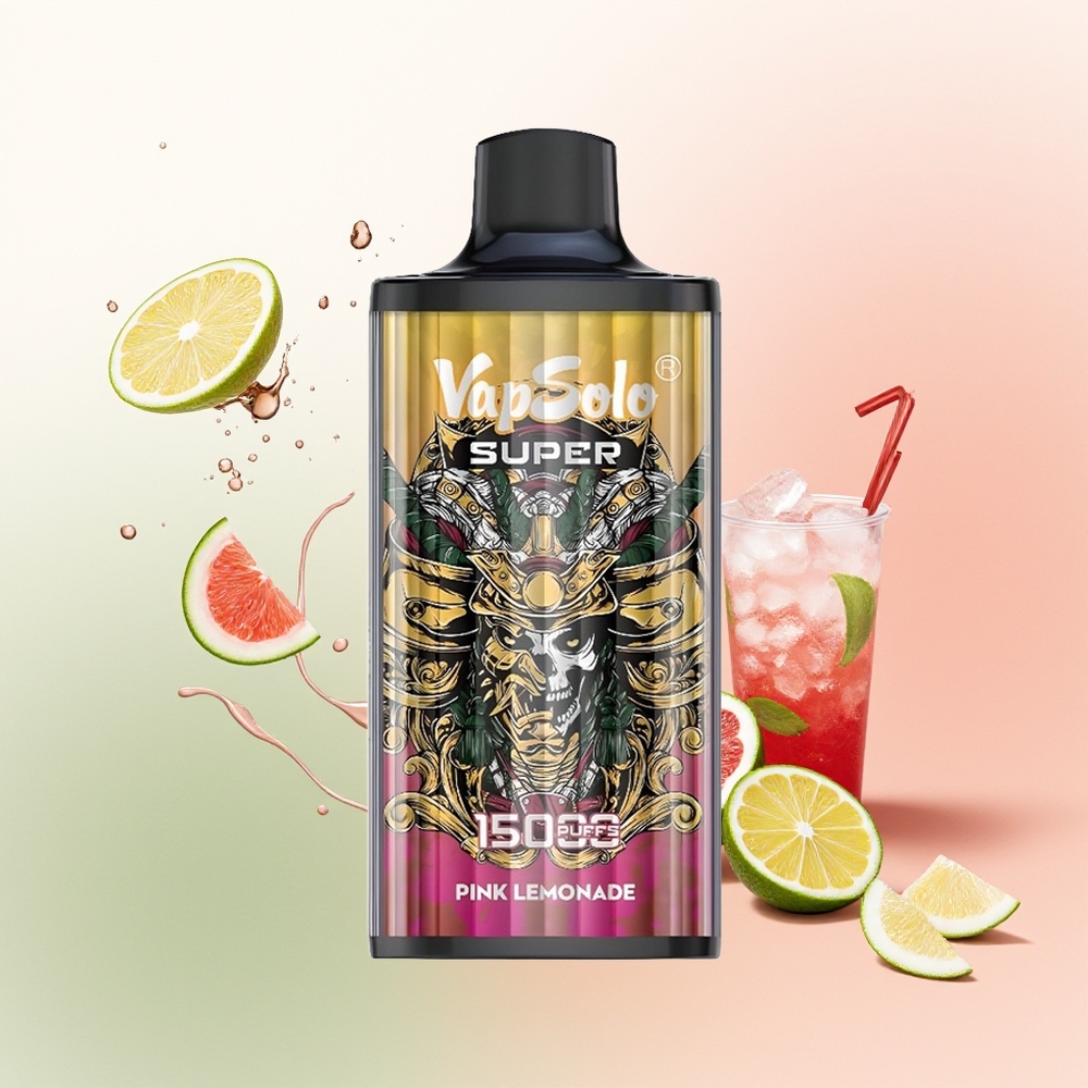 Vapsolo Super 15000 Lemonade Super Merah Muda dengan Kapasitas Baterai 850mAh